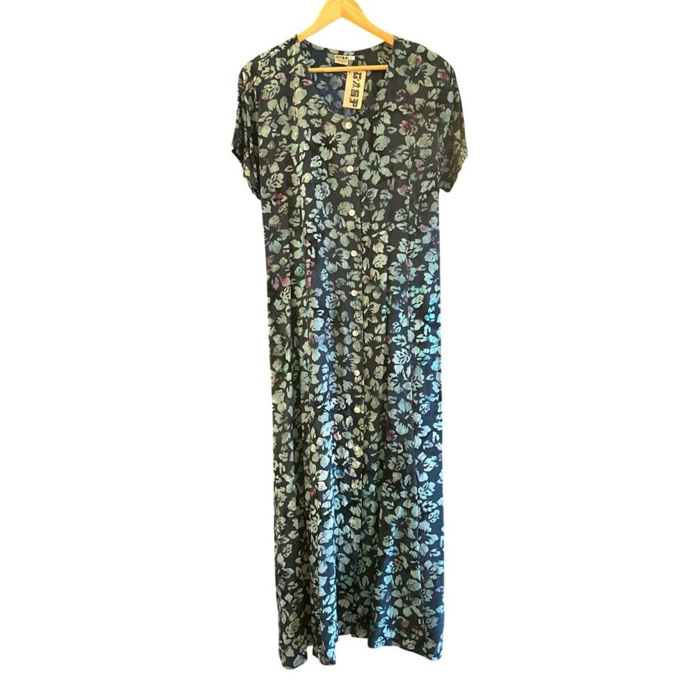 Vintage Gasp Women's Plus Size 1X Bohemian Floral Maxi Dress Tropical Y2K 1990s